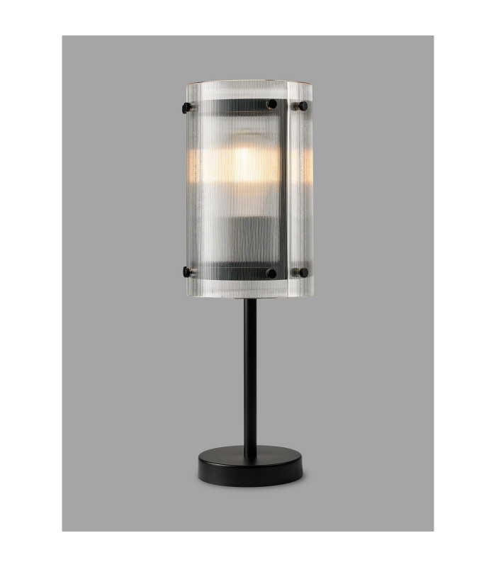 Butler Table Lamp 1 Light E27 Matt Black / Narrow Ribbed Clear (B) Glass-3