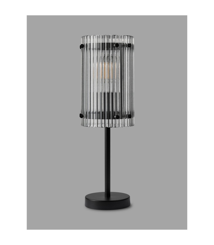 Butler Table Lamp 1 Light E27 Matt Black / Wide Ribbed Clear (C) Glass-7