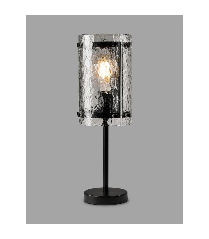 Butler Table Lamp 1 Light E27 Matt Black / Cobbled Clear (D) Glass-3