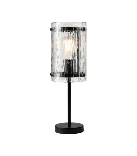 Butler Table Lamp 1 Light E27 Matt Black / Rippled Clear (F) Glass-1