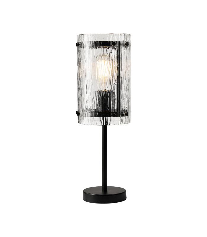 Butler Table Lamp 1 Light E27 Matt Black / Rippled Clear (F) Glass-1