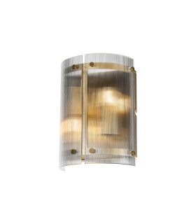 Butler Wall Light 2 Light E27 Antique Brass / Narrow Ribbed Clear (B) Glass-1