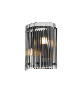 Butler Wall Light 2 Light E27 Matt Black / Wide Ribbed Clear (C) Glass-1