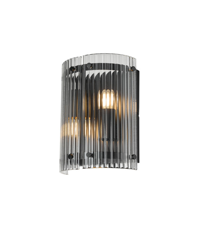 Butler Wall Light 2 Light E27 Matt Black / Wide Ribbed Clear (C) Glass-1