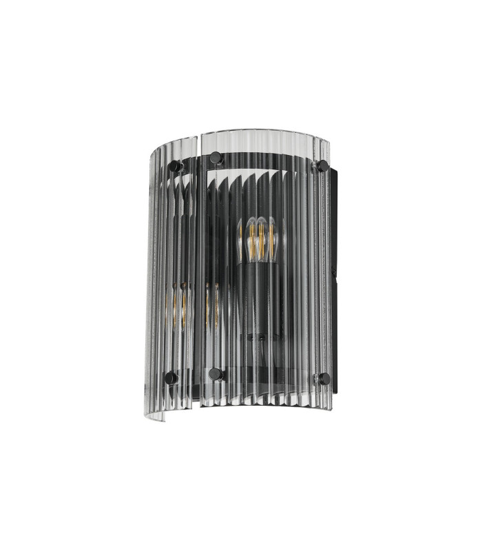 Butler Wall Light 2 Light E27 Matt Black / Wide Ribbed Clear (C) Glass-4