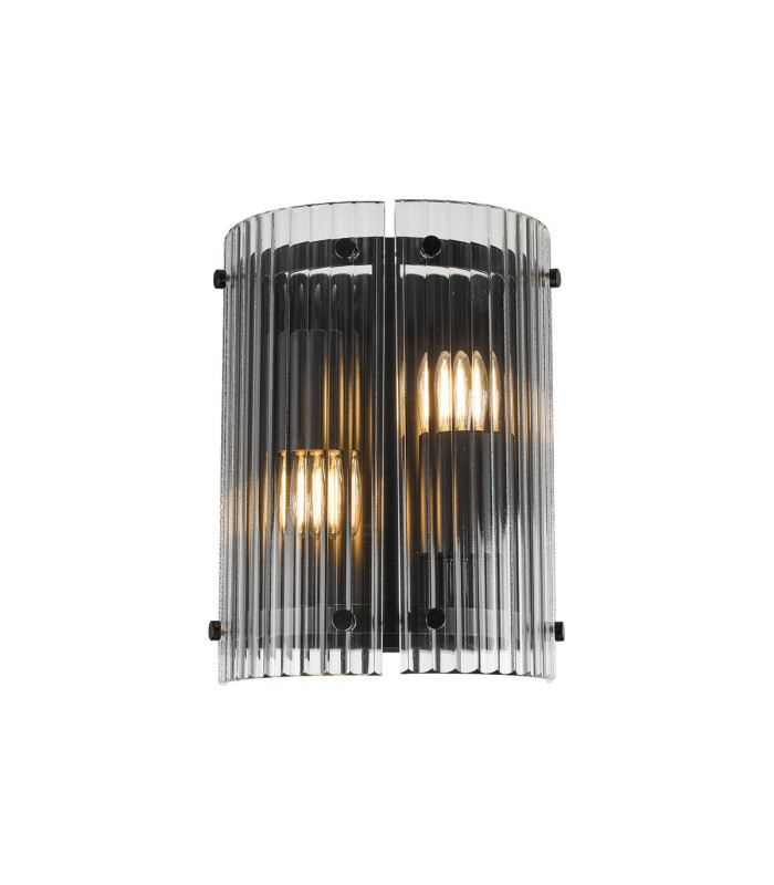 Butler Wall Light 2 Light E27 Matt Black / Wide Ribbed Clear (C) Glass-5