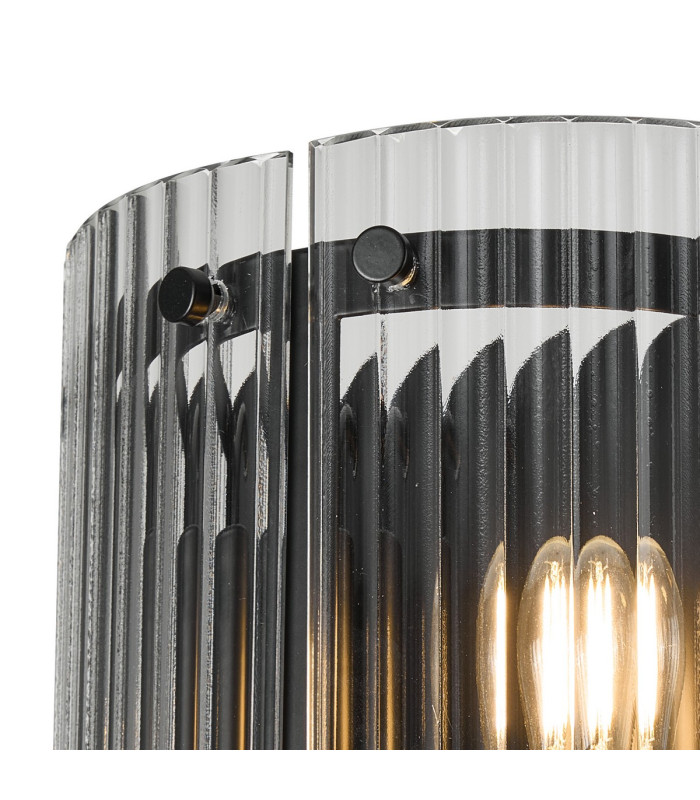 Butler Wall Light 2 Light E27 Matt Black / Wide Ribbed Clear (C) Glass-6