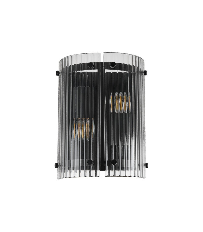 Butler Wall Light 2 Light E27 Matt Black / Wide Ribbed Clear (C) Glass-8