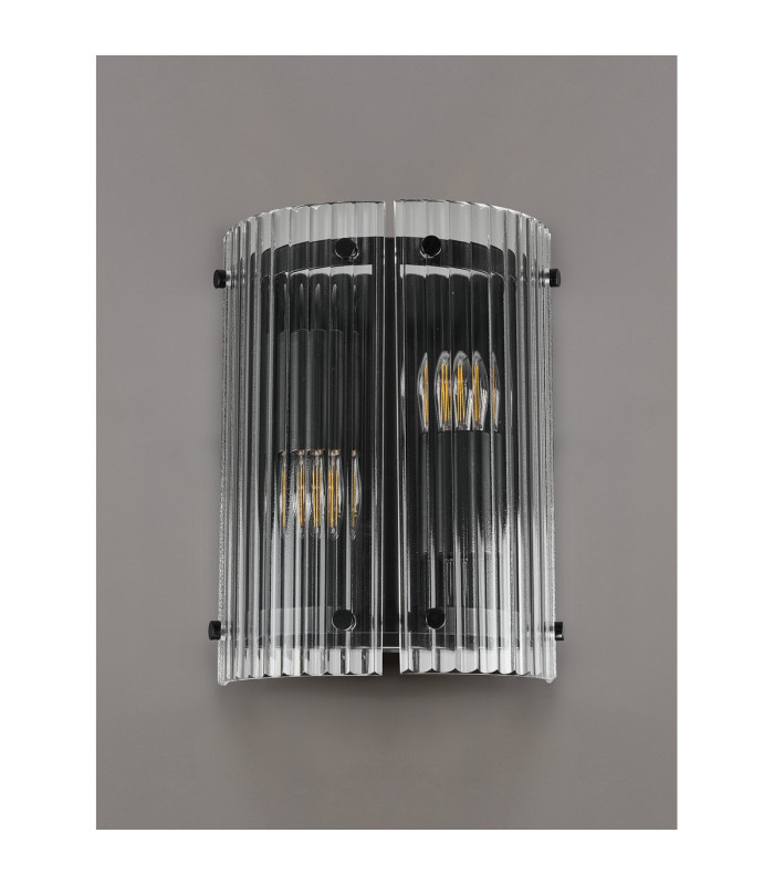 Butler Wall Light 2 Light E27 Matt Black / Wide Ribbed Clear (C) Glass-11