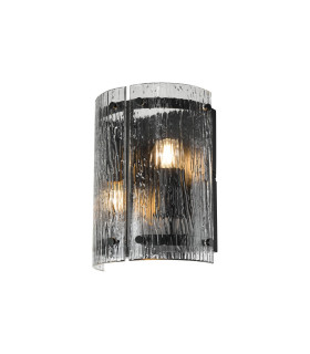 Butler Wall Light 2 Light E27 Matt Black / Rippled Clear (F) Glass-1