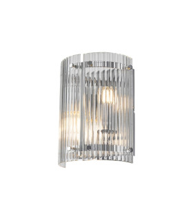 Butler Wall Light 2 Light E27 Polished Chrome / Wide Ribbed Clear (C) Glass-1