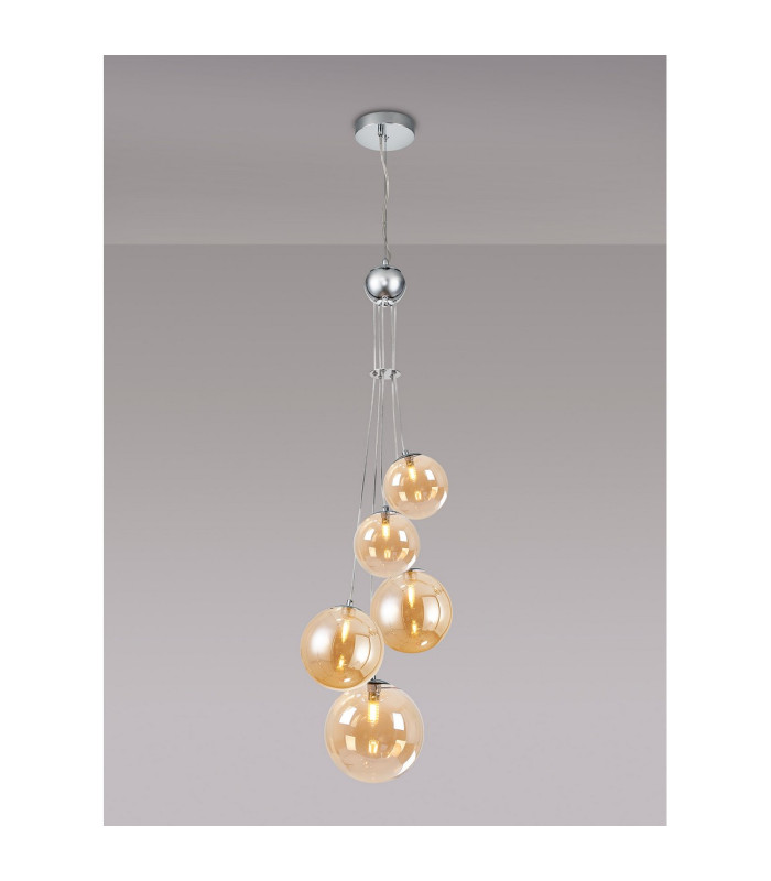 Newstead 48cm Cluster Pendant 5 x G9 Polished Chrome/Amber-3