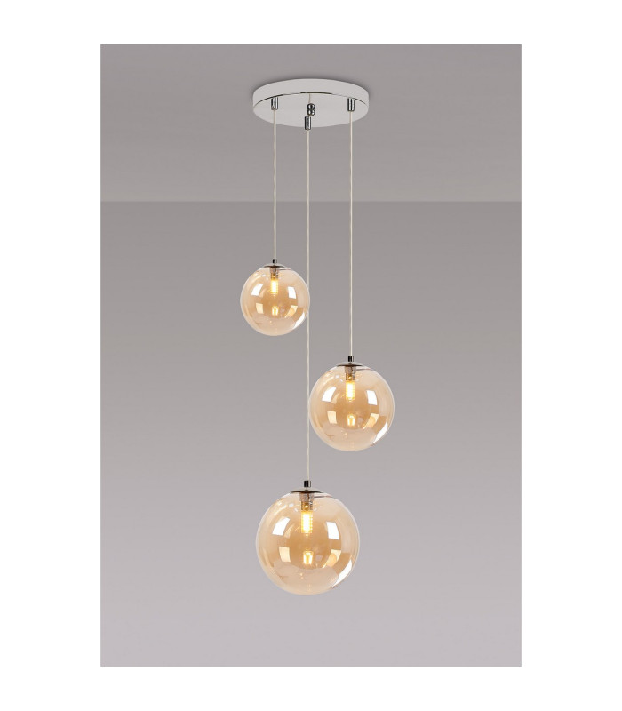 Newstead 31cm Round Pendant 3 x G9 Polished Chrome/Amber-3