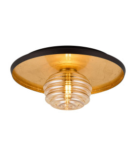 Hawley 36cm Flush Ceiling/Wall Light 1 Light G9 Gold Leaf/Coffee/Amber Rippled Glass Shade-1