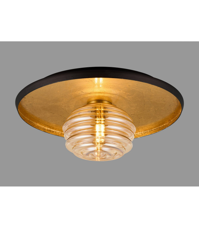 Hawley 36cm Flush Ceiling/Wall Light 1 Light G9 Gold Leaf/Coffee/Amber Rippled Glass Shade-3