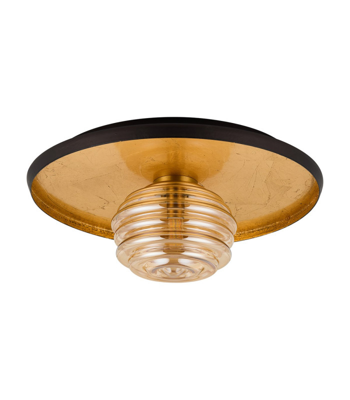 Hawley 36cm Flush Ceiling/Wall Light 1 Light G9 Gold Leaf/Coffee/Amber Rippled Glass Shade-4