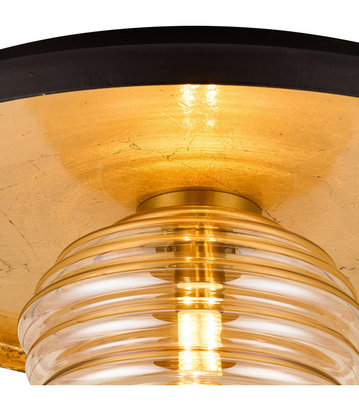 Hawley 36cm Flush Ceiling/Wall Light 1 Light G9 Gold Leaf/Coffee/Amber Rippled Glass Shade-5