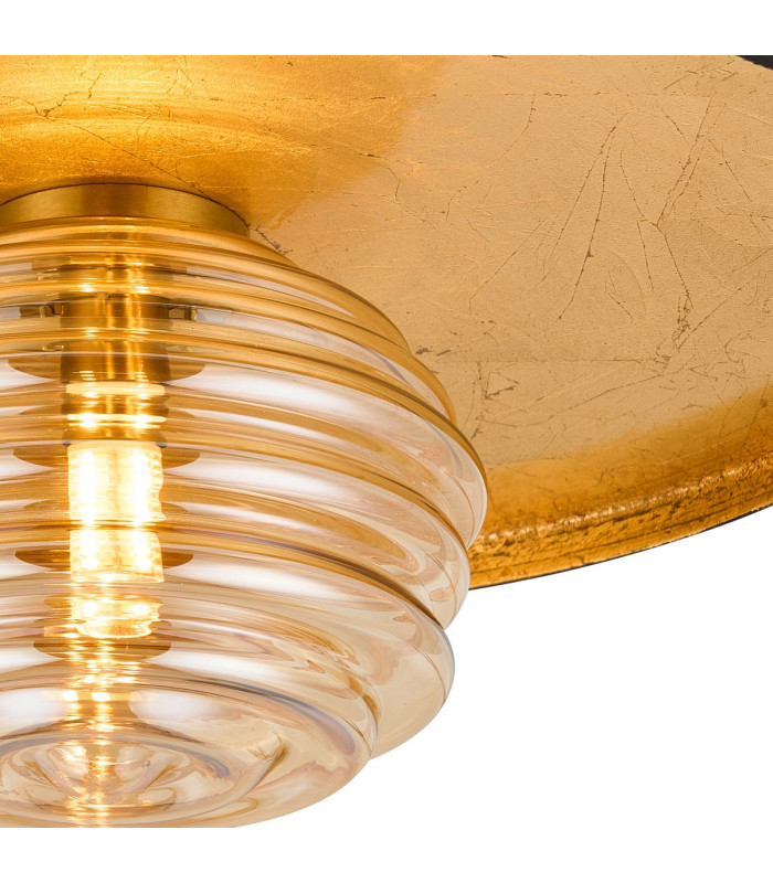 Hawley 36cm Flush Ceiling/Wall Light 1 Light G9 Gold Leaf/Coffee/Amber Rippled Glass Shade-7