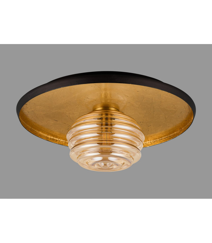 Hawley 36cm Flush Ceiling/Wall Light 1 Light G9 Gold Leaf/Coffee/Amber Rippled Glass Shade-8