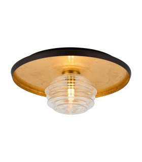 Hawley 36cm Flush Ceiling/Wall Light 1 Light G9 Gold Leaf/Coffee/Clear Rippled Glass Shade-1