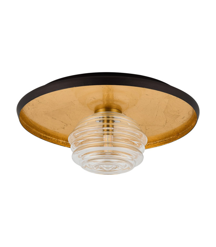 Hawley 36cm Flush Ceiling/Wall Light 1 Light G9 Gold Leaf/Coffee/Clear Rippled Glass Shade-4