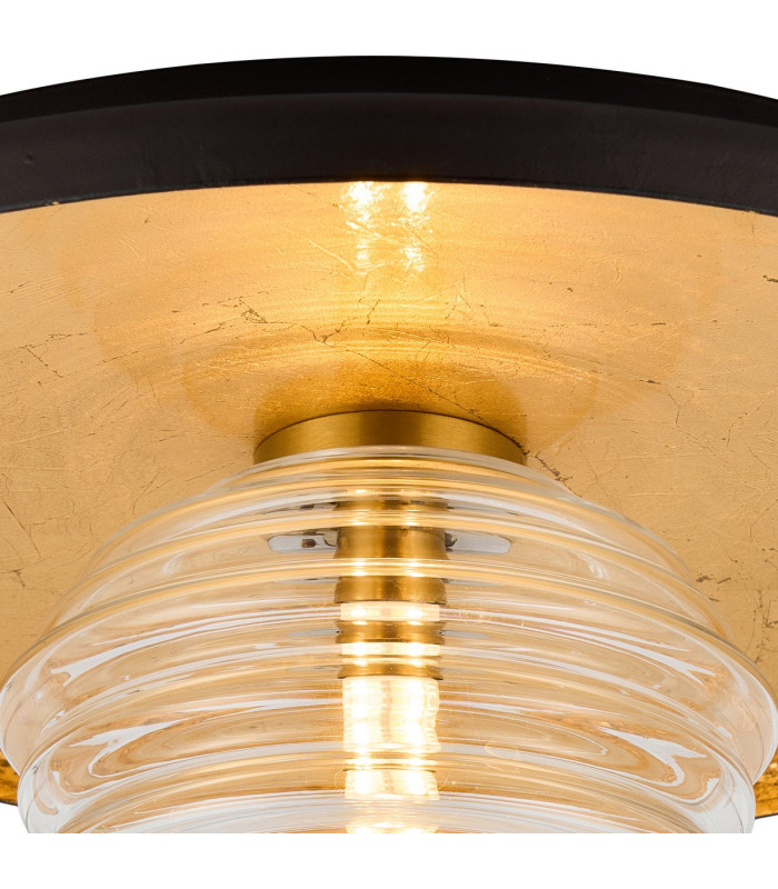 Hawley 36cm Flush Ceiling/Wall Light 1 Light G9 Gold Leaf/Coffee/Clear Rippled Glass Shade-5