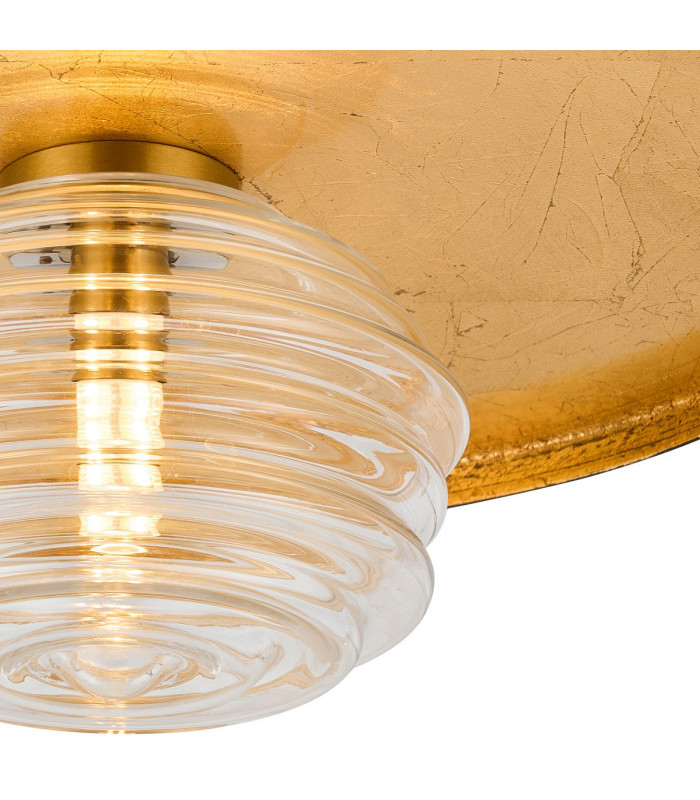 Hawley 36cm Flush Ceiling/Wall Light 1 Light G9 Gold Leaf/Coffee/Clear Rippled Glass Shade-7