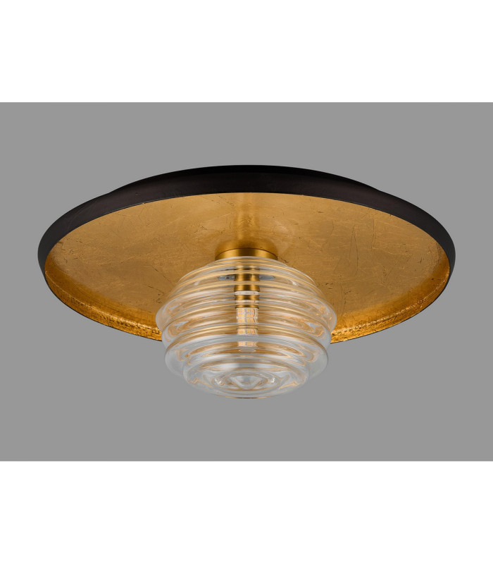 Hawley 36cm Flush Ceiling/Wall Light 1 Light G9 Gold Leaf/Coffee/Clear Rippled Glass Shade-8