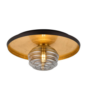 Hawley 36cm Flush Ceiling/Wall Light 1 Light G9 Gold Leaf/Coffee/Smoke Rippled Glass Shade-1