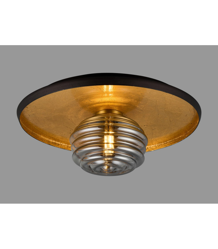 Hawley 36cm Flush Ceiling/Wall Light 1 Light G9 Gold Leaf/Coffee/Smoke Rippled Glass Shade-3
