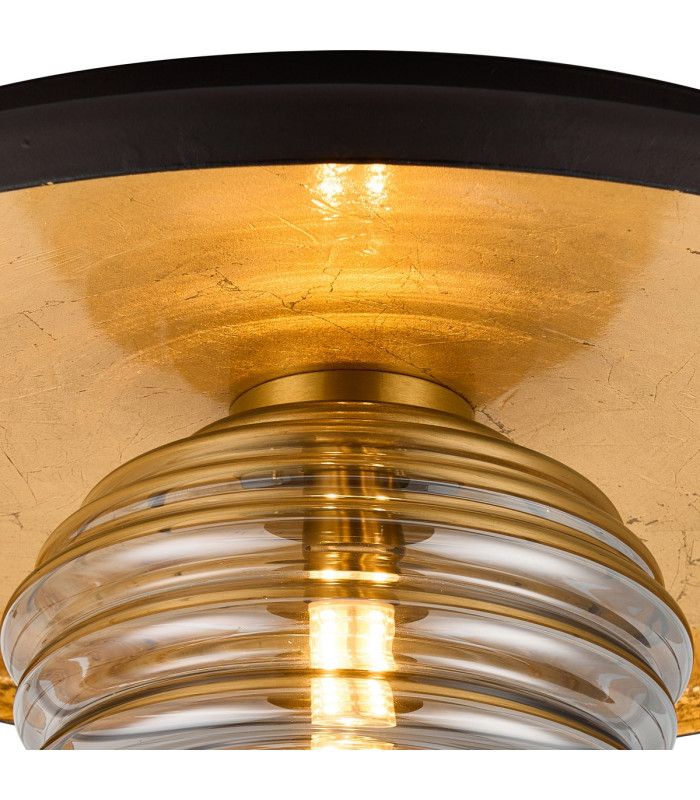 Hawley 36cm Flush Ceiling/Wall Light 1 Light G9 Gold Leaf/Coffee/Smoke Rippled Glass Shade-5