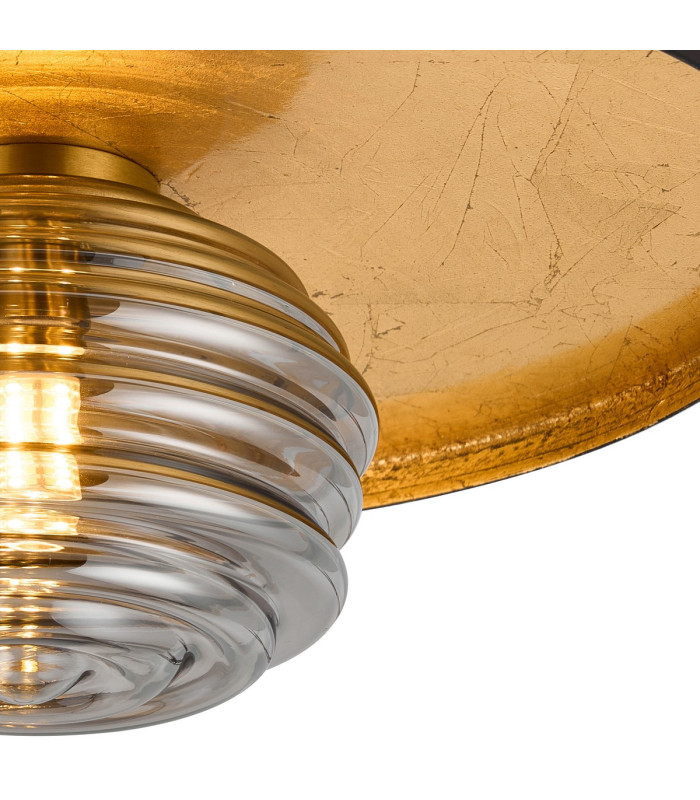 Hawley 36cm Flush Ceiling/Wall Light 1 Light G9 Gold Leaf/Coffee/Smoke Rippled Glass Shade-7