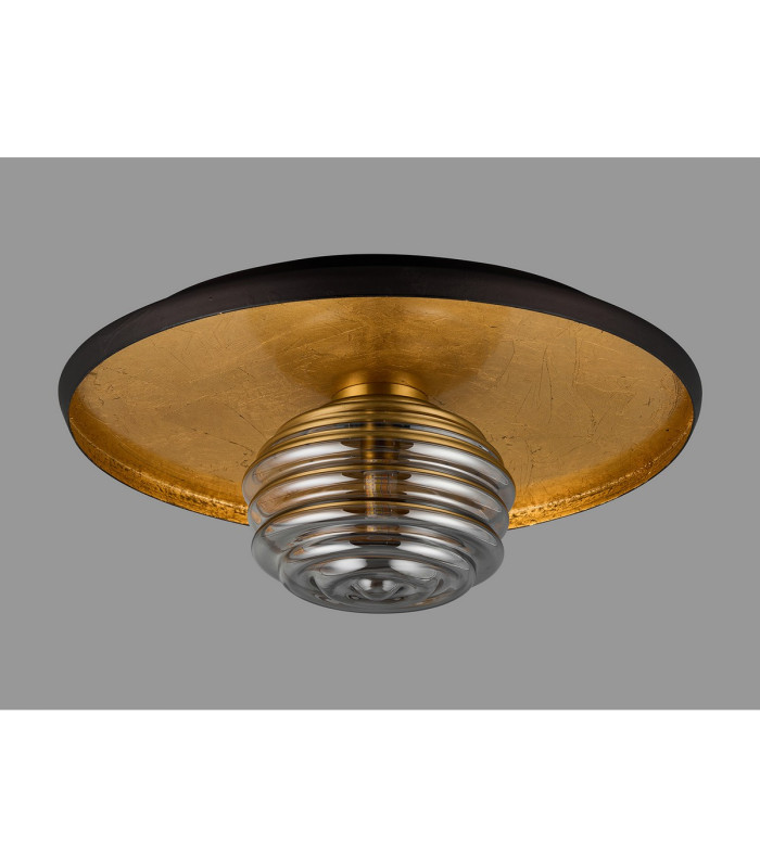 Hawley 36cm Flush Ceiling/Wall Light 1 Light G9 Gold Leaf/Coffee/Smoke Rippled Glass Shade-8