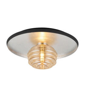 Hawley 36cm Flush Ceiling/Wall Light 1 Light G9 Silver Leaf/Anthracite/Amber Rippled Glass Shade-1