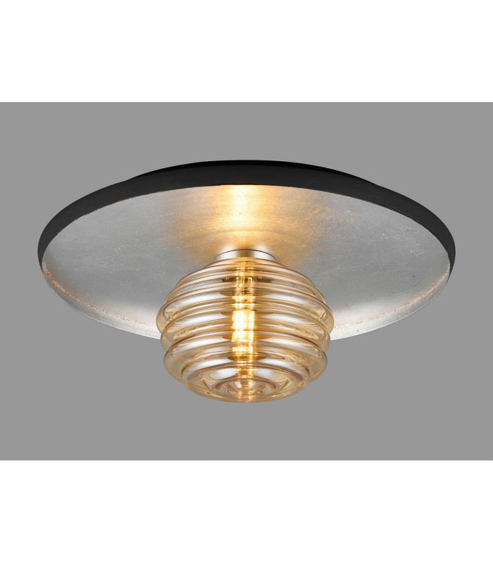 Hawley 36cm Flush Ceiling/Wall Light 1 Light G9 Silver Leaf/Anthracite/Amber Rippled Glass Shade-3