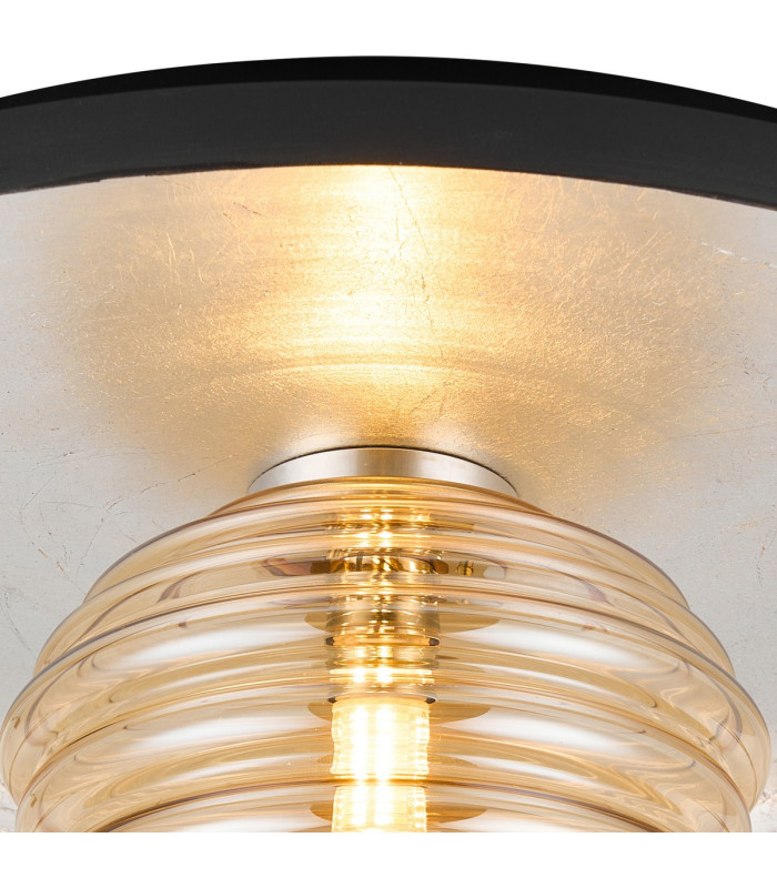 Hawley 36cm Flush Ceiling/Wall Light 1 Light G9 Silver Leaf/Anthracite/Amber Rippled Glass Shade-5