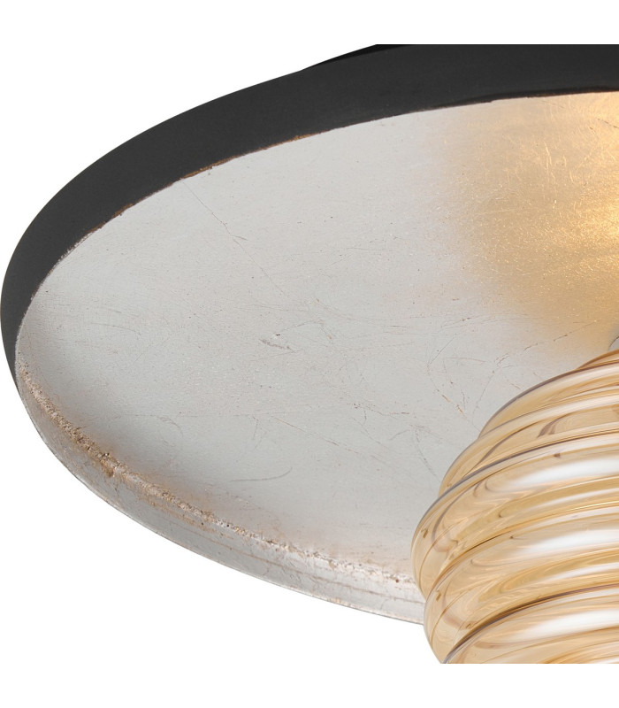Hawley 36cm Flush Ceiling/Wall Light 1 Light G9 Silver Leaf/Anthracite/Amber Rippled Glass Shade-6