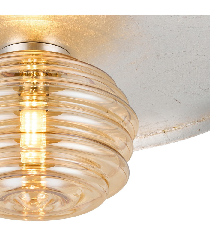 Hawley 36cm Flush Ceiling/Wall Light 1 Light G9 Silver Leaf/Anthracite/Amber Rippled Glass Shade-7
