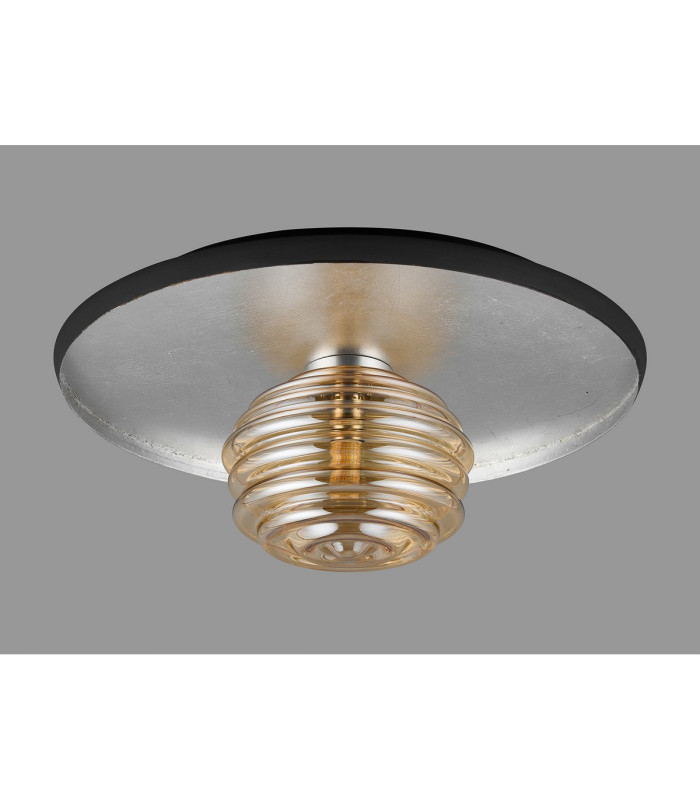 Hawley 36cm Flush Ceiling/Wall Light 1 Light G9 Silver Leaf/Anthracite/Amber Rippled Glass Shade-8