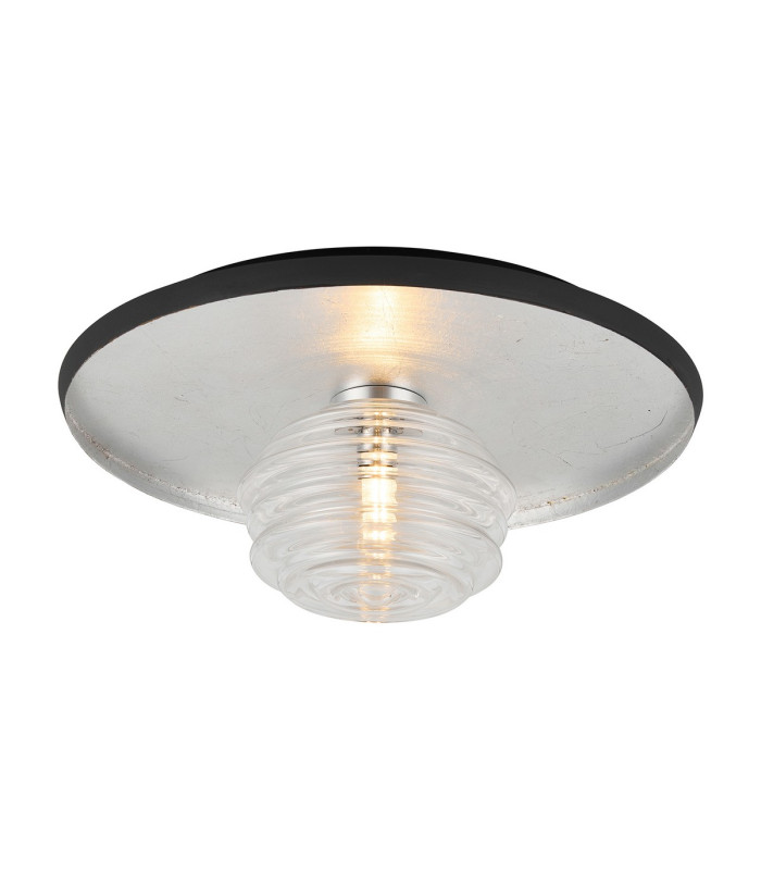 Hawley 36cm Flush Ceiling/Wall Light 1 Light G9 Silver Leaf/Coffee/Clear Rippled Glass Shade-1