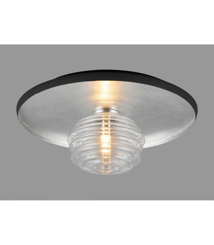 Hawley 36cm Flush Ceiling/Wall Light 1 Light G9 Silver Leaf/Coffee/Clear Rippled Glass Shade-3