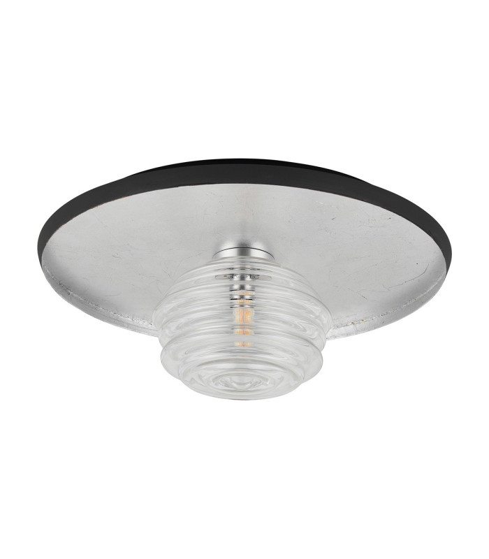Hawley 36cm Flush Ceiling/Wall Light 1 Light G9 Silver Leaf/Coffee/Clear Rippled Glass Shade-4