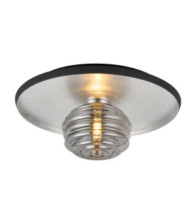 Hawley 36cm Flush Ceiling/Wall Light 1 Light G9 Silver Leaf/Coffee/Smoke Rippled Glass Shade-1