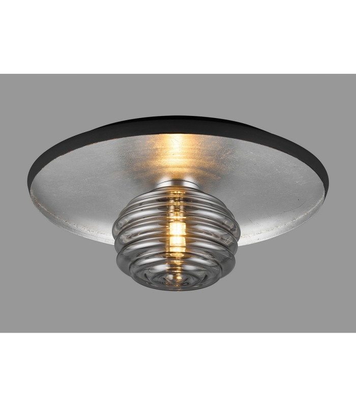 Hawley 36cm Flush Ceiling/Wall Light 1 Light G9 Silver Leaf/Coffee/Smoke Rippled Glass Shade-3