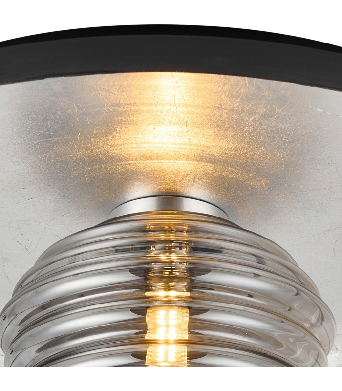 Hawley 36cm Flush Ceiling/Wall Light 1 Light G9 Silver Leaf/Coffee/Smoke Rippled Glass Shade-5