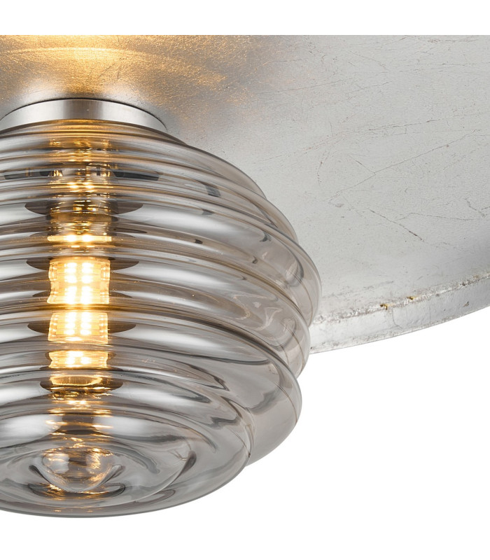 Hawley 36cm Flush Ceiling/Wall Light 1 Light G9 Silver Leaf/Coffee/Smoke Rippled Glass Shade-7