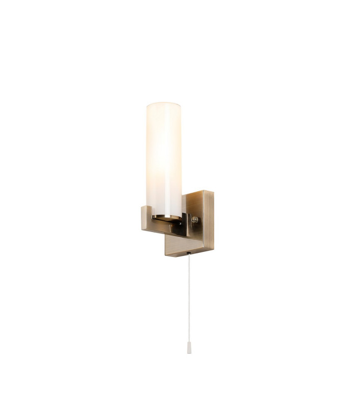 Ellenville Pull Switch Wall Light 1 Light E14 IP44 Antique Brass/Opal Glass-1