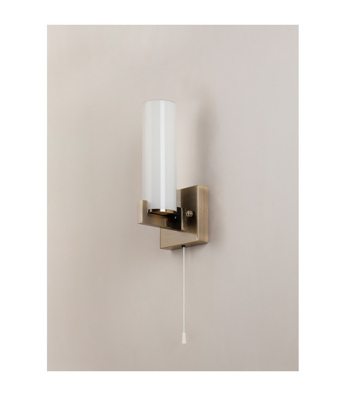 Ellenville Pull Switch Wall Light 1 Light E14 IP44 Antique Brass/Opal Glass-10