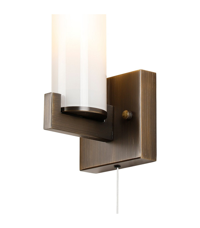Ellenville Pull Switch Wall Light 1 Light E14 IP44 Bronze/Opal Glass-7