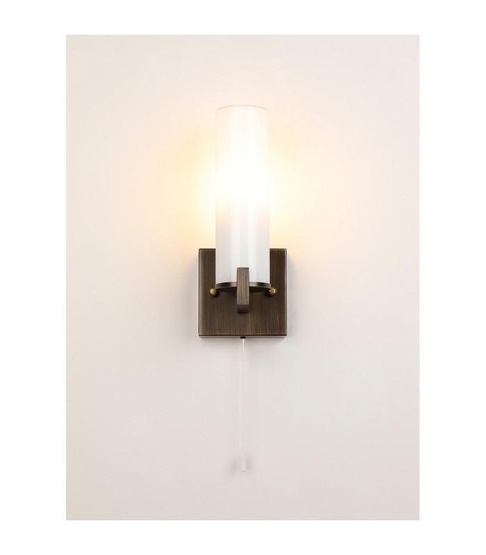 Ellenville Pull Switch Wall Light 1 Light E14 IP44 Bronze/Opal Glass-12